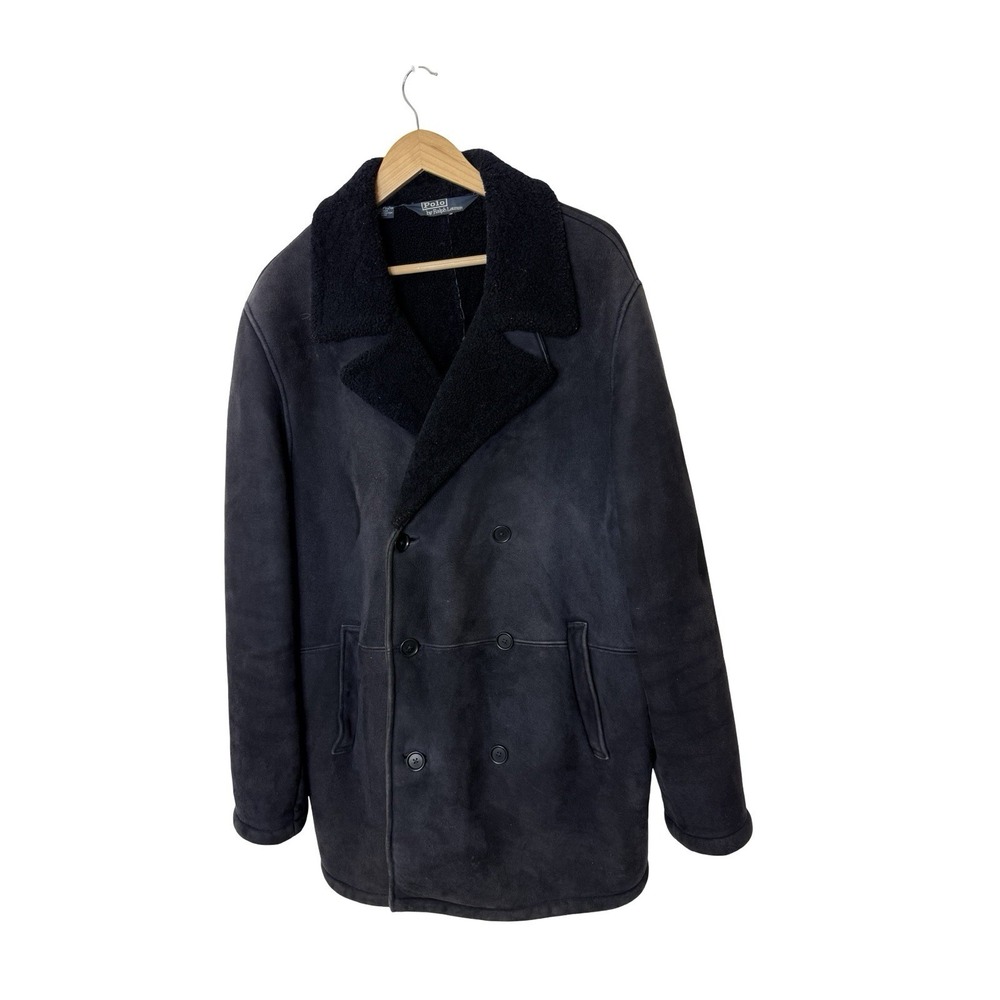 VTG Polo Ralph Lauren 100% dyed sheep skin double breasted coat mens L